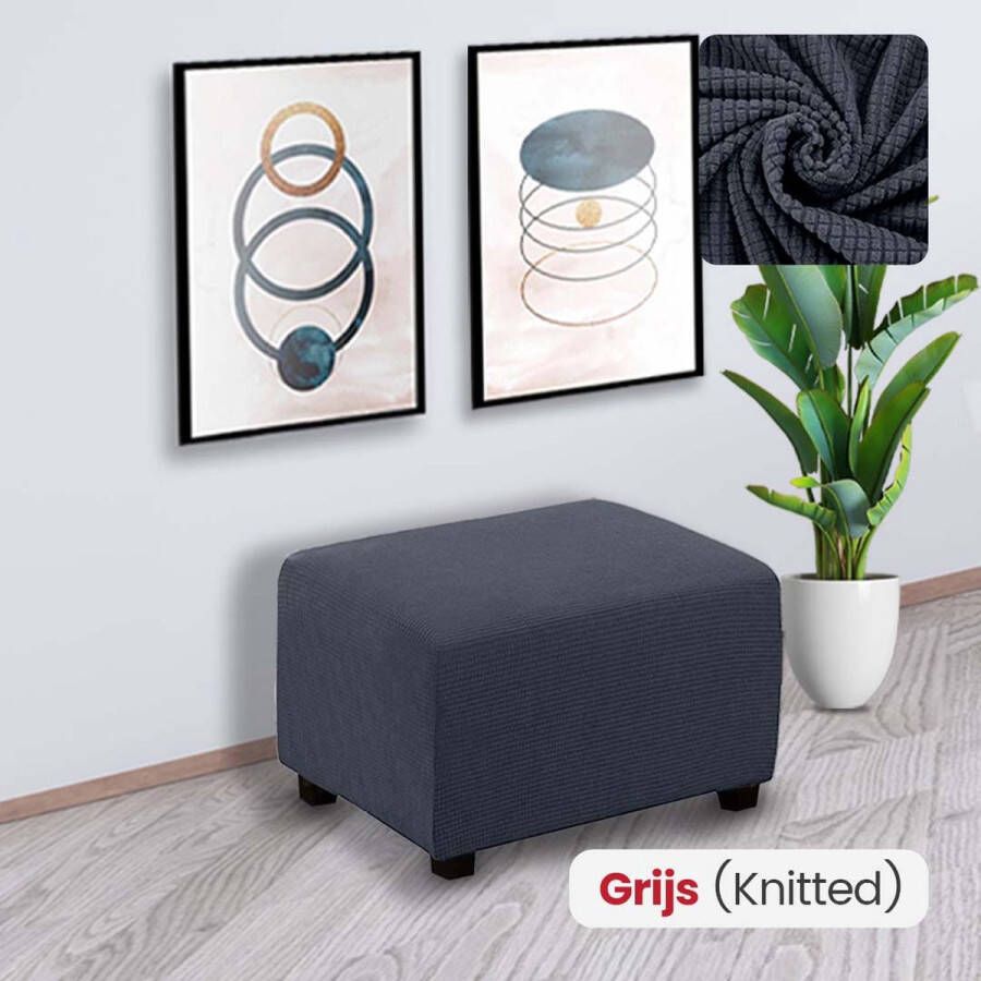 BankhoesDiscounter Knitted Hocker Hoes – Hocker Poef – Stretch – Poef Hoes – Hoekbank Met Hocker – Hoes Voor Poef – Maat XXL – Grijs