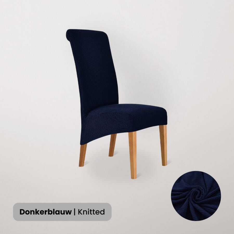 BankhoesDiscounter Knitted Hoge Rugleuning Stoelhoes – Eetkamer Stoelhoezen – Zetelhoes Hoezen voor Eetkamerstoelen Stoelbeschermers Stoelhoezen Stretch Donkerblauw