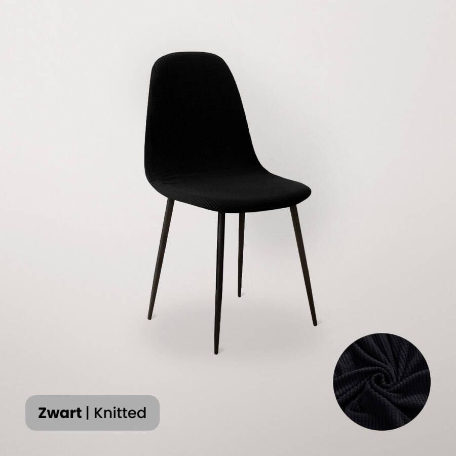 BankhoesDiscounter Knitted Kuipstoel Hoes – Eetkamer Stoelhoezen – Zetelhoes Hoezen voor Kuipstoelen – Stoelbeschermers met Armleuning Stoelhoezen Stretch Zwart