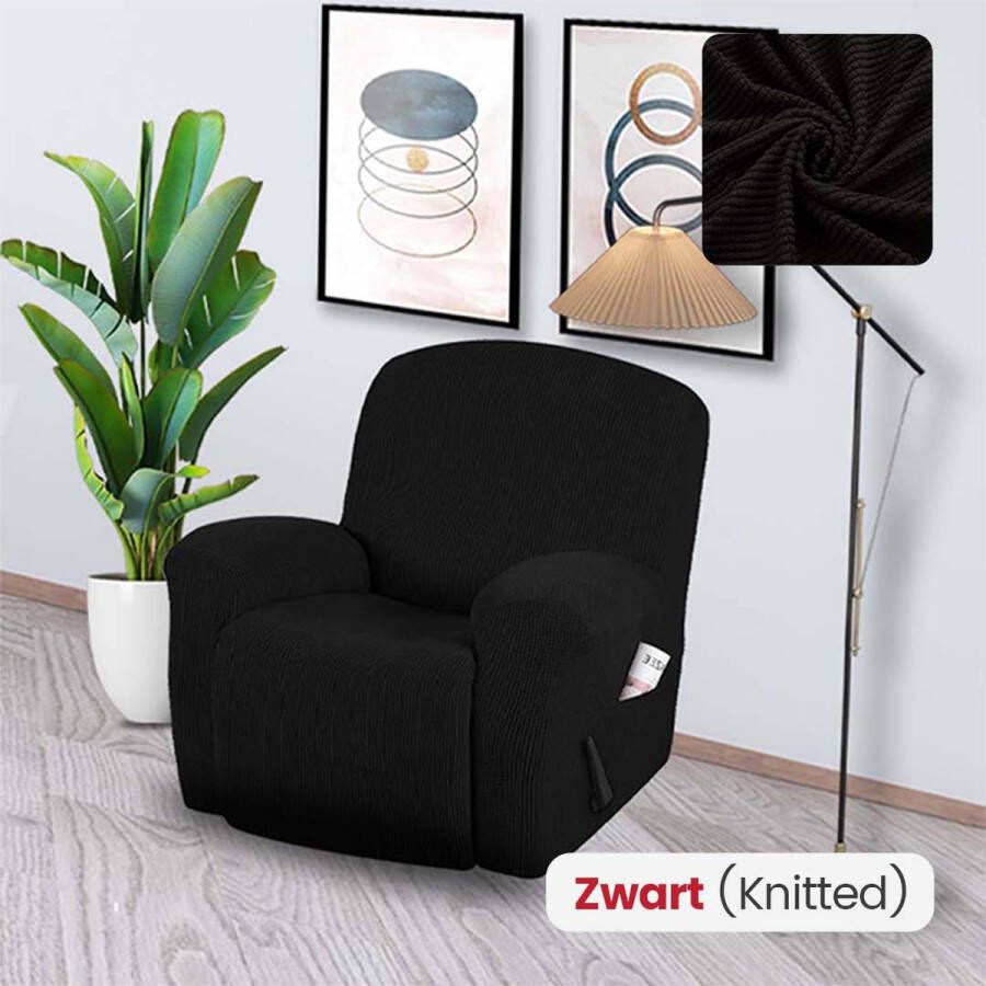 BankhoesDiscounter Knitted Recliner Fauteuil Hoes – Relaxzetel – M1 (60-95cm) – Zwart – Relax Sofa Hoes – Bank Beschermer – Zetel hoes