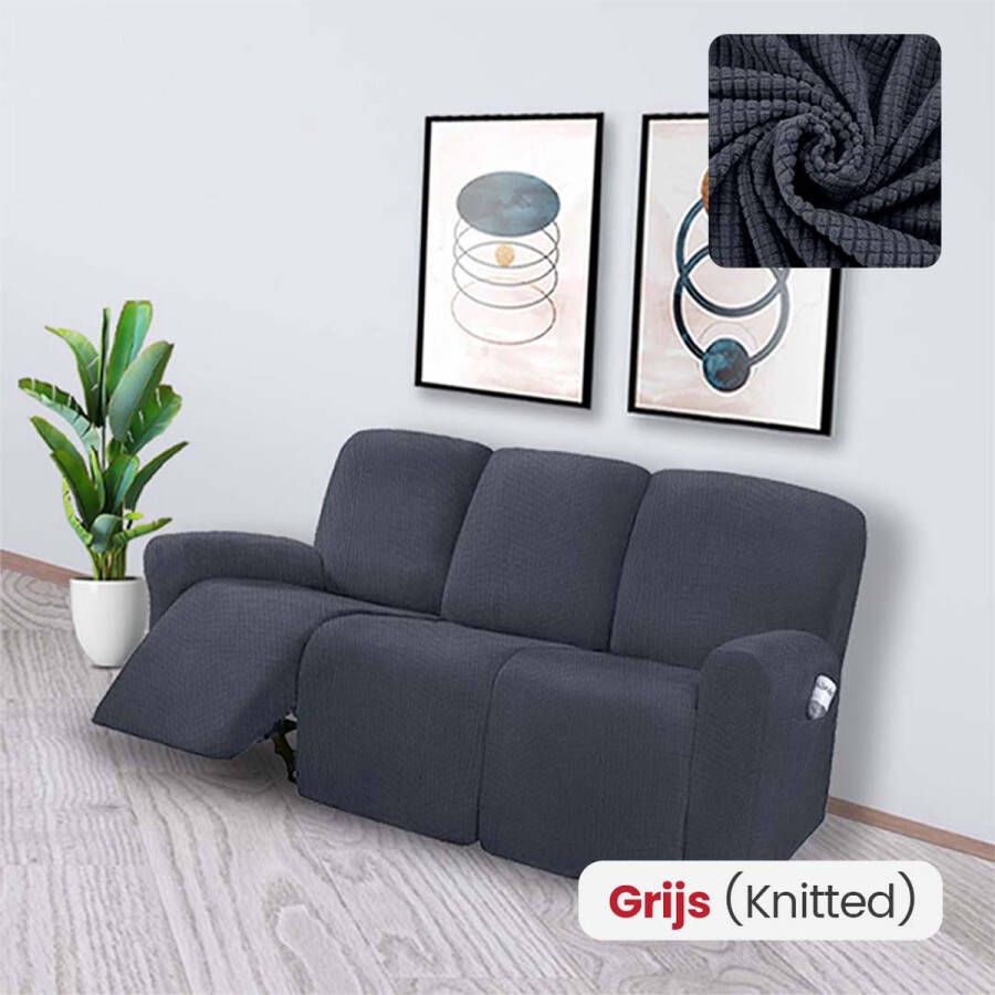 BankhoesDiscounter Knitted Recliner Fauteuil Hoes – Relaxzetel – M3 (175-231cm) – Grijs – Relax Sofa Hoes – Bank Beschermer – Zetel hoes