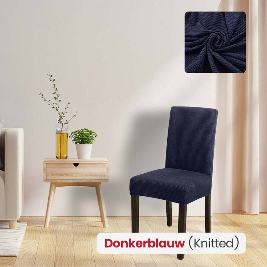 BankhoesDiscounter Knitted Stoelhoes – Maat L – Donkerblauw – Eetkamer Stoelhoezen – Stoelhoezen Eetkamerstoelen – Stoelhoezen Stretch