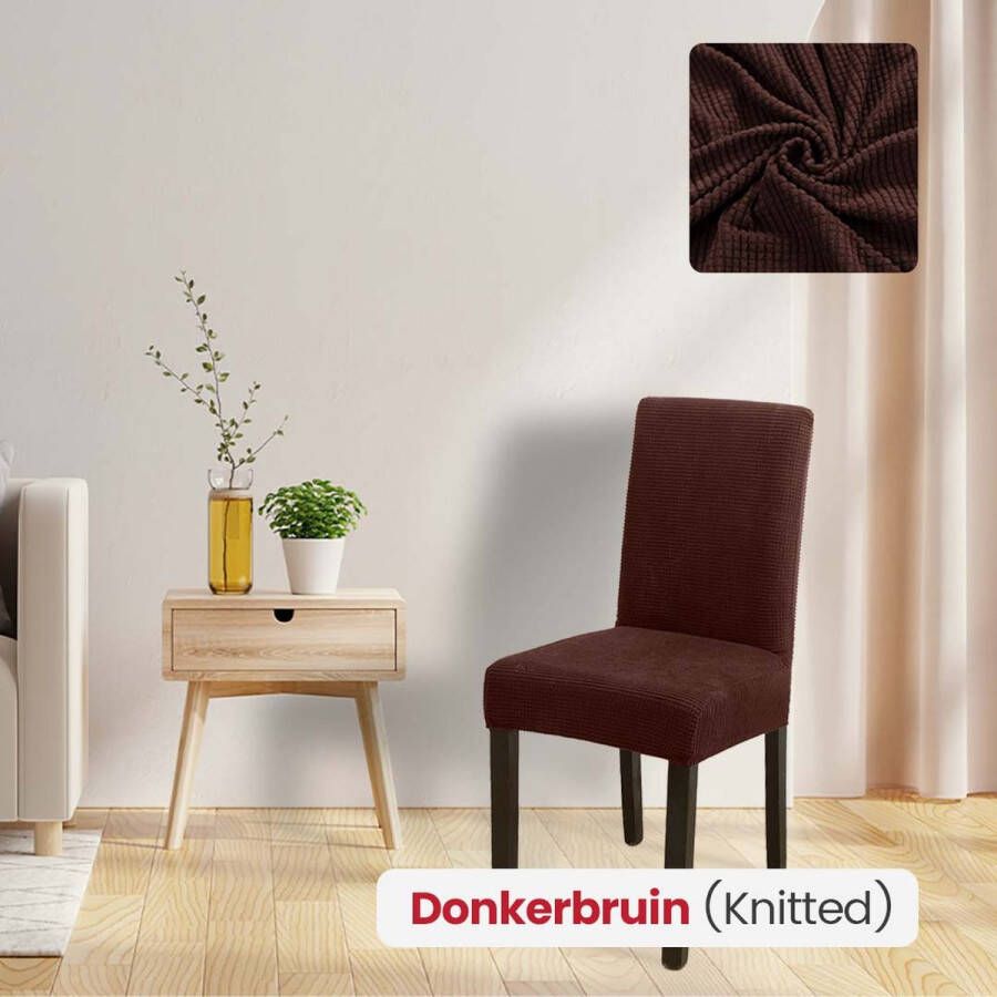 BankhoesDiscounter Knitted Stoelhoes – Maat L – Donkerbruin – Eetkamer Stoelhoezen – Stoelhoezen Eetkamerstoelen – Stoelhoezen Stretch