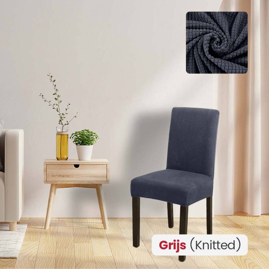 BankhoesDiscounter Knitted Stoelhoes – Maat L – Donkergrijs – Eetkamer Stoelhoezen – Stoelhoezen Eetkamerstoelen – Stoelhoezen Stretch