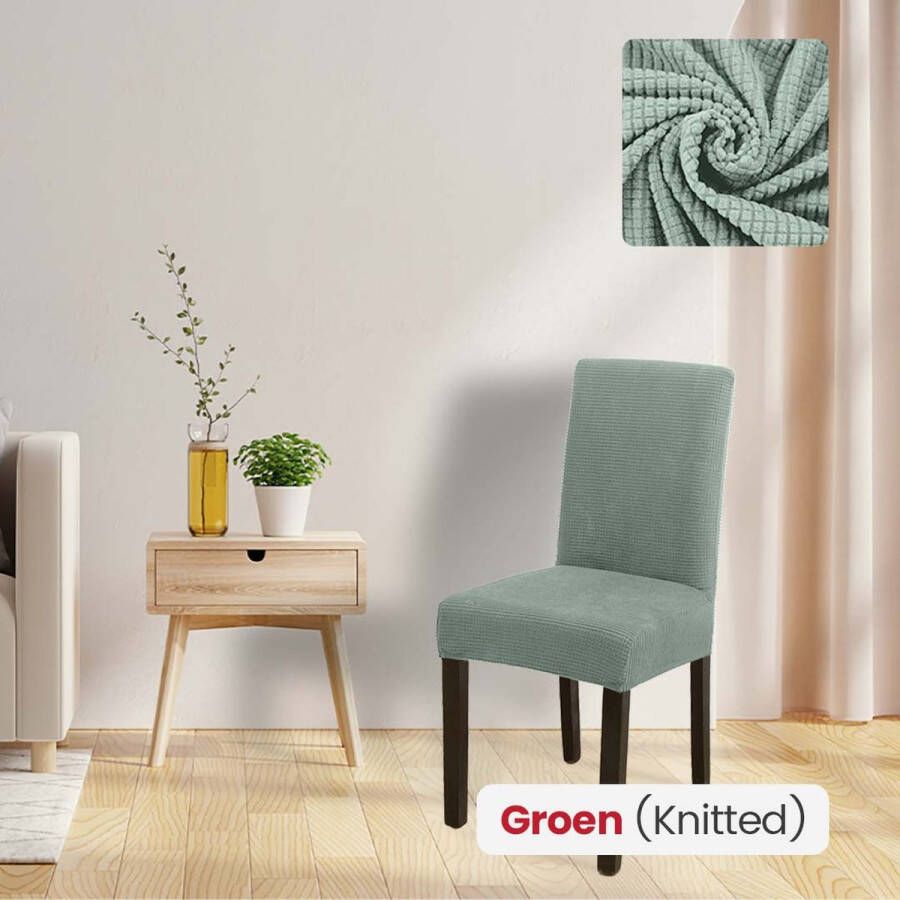BankhoesDiscounter Knitted Stoelhoes – Groen – Eetkamer Stoelhoezen – Stoelhoezen Eetkamerstoelen – Stoelhoezen Stretch