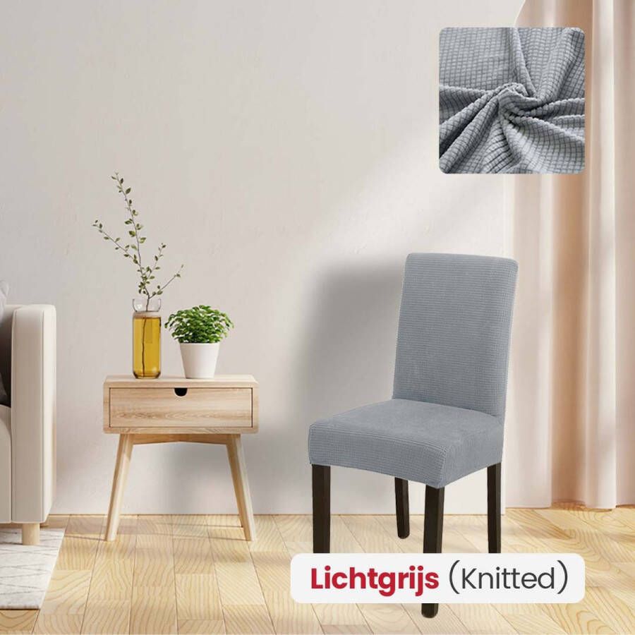 BankhoesDiscounter Knitted Stoelhoes – Maat L – Lichtgrijs – Eetkamer Stoelhoezen – Stoelhoezen Eetkamerstoelen – Stoelhoezen Stretch