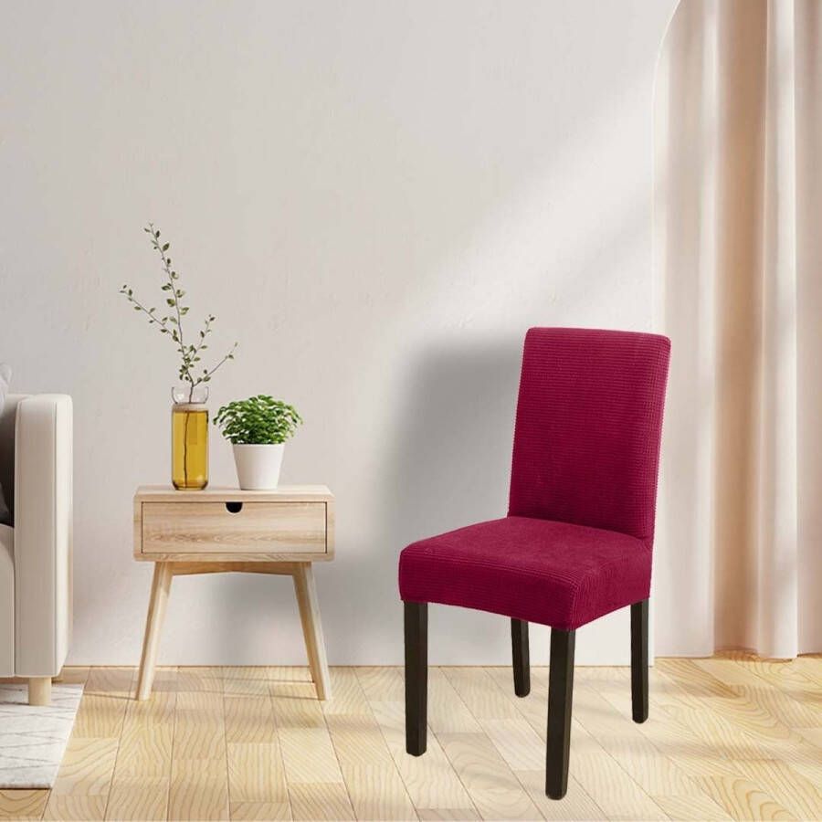 BankhoesDiscounter Knitted Stoelhoes – Eetkamer Stoelhoezen – Zetelhoes Hoezen voor Eetkamerstoelen Stoelbeschermers Stoelhoezen Stretch – Bordeaux Rood - Foto 2