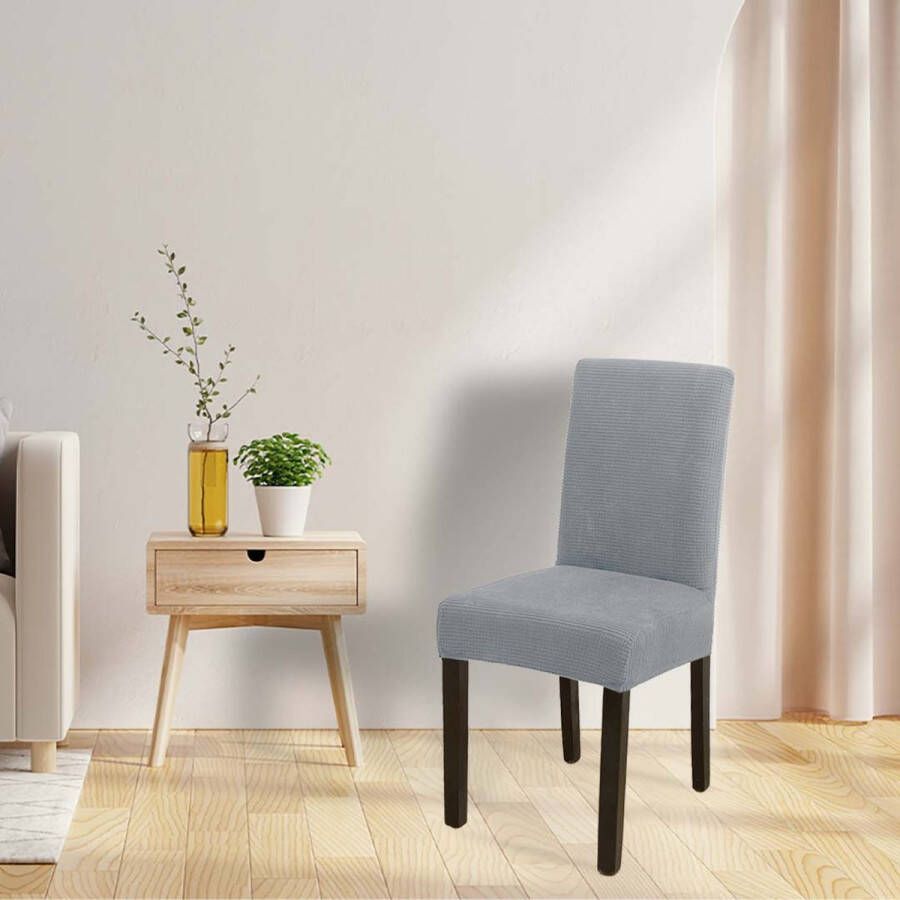 BankhoesDiscounter Knitted Stoelhoes – Eetkamer Stoelhoezen – Zetelhoes Hoezen voor Eetkamerstoelen Stoelbeschermers Stoelhoezen Stretch – Lichtgrijs - Foto 2