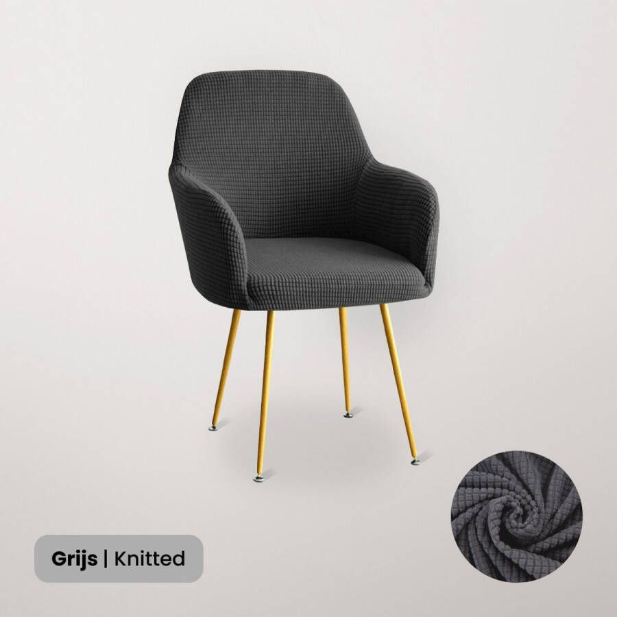 BankhoesDiscounter Knitted Stoelhoes met Armleuning – Grijs – Eetkamer Stoelhoezen – Stoelhoezen Eetkamerstoelen – Stoelhoezen Stretch