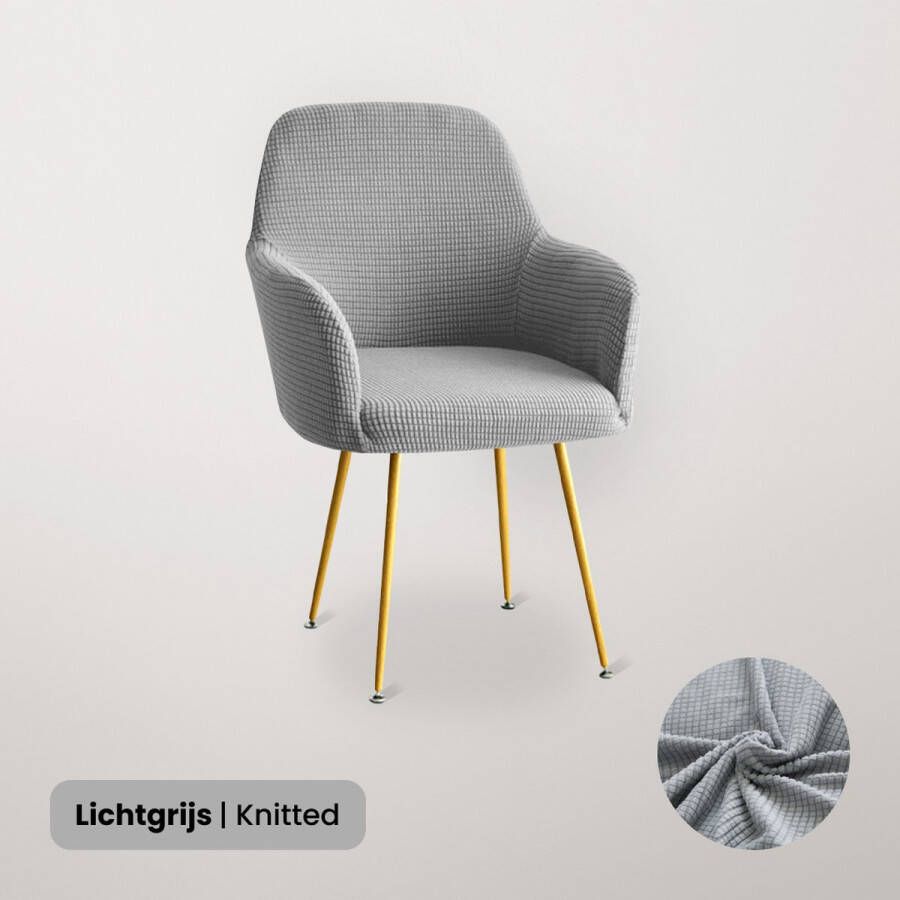 BankhoesDiscounter Knitted Stoelhoes met Armleuning – Lichtgrijs – Eetkamer Stoelhoezen – Stoelhoezen Eetkamerstoelen – Stoelhoezen Stretch