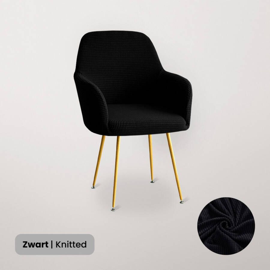 BankhoesDiscounter Knitted Stoelhoes met Armleuning – Zwart – Eetkamer Stoelhoezen – Stoelhoezen Eetkamerstoelen – Stoelhoezen Stretch