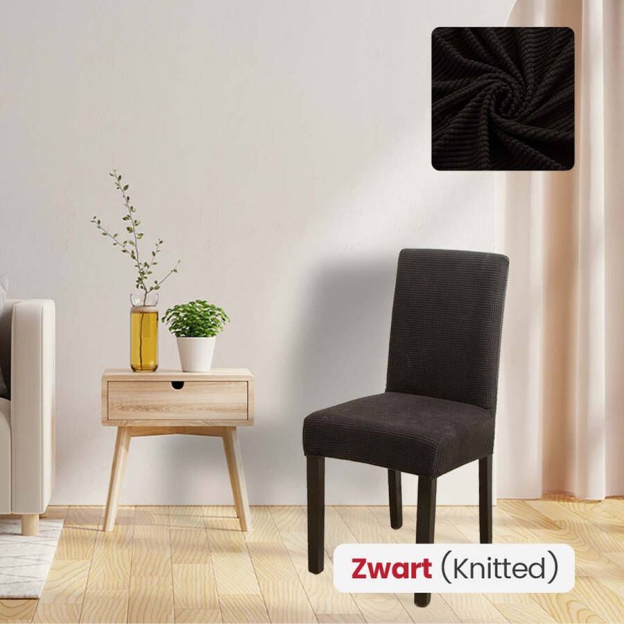BankhoesDiscounter Knitted Stoelhoes – Maat L – Zwart – Eetkamer Stoelhoezen – Stoelhoezen Eetkamerstoelen – Stoelhoezen Stretch