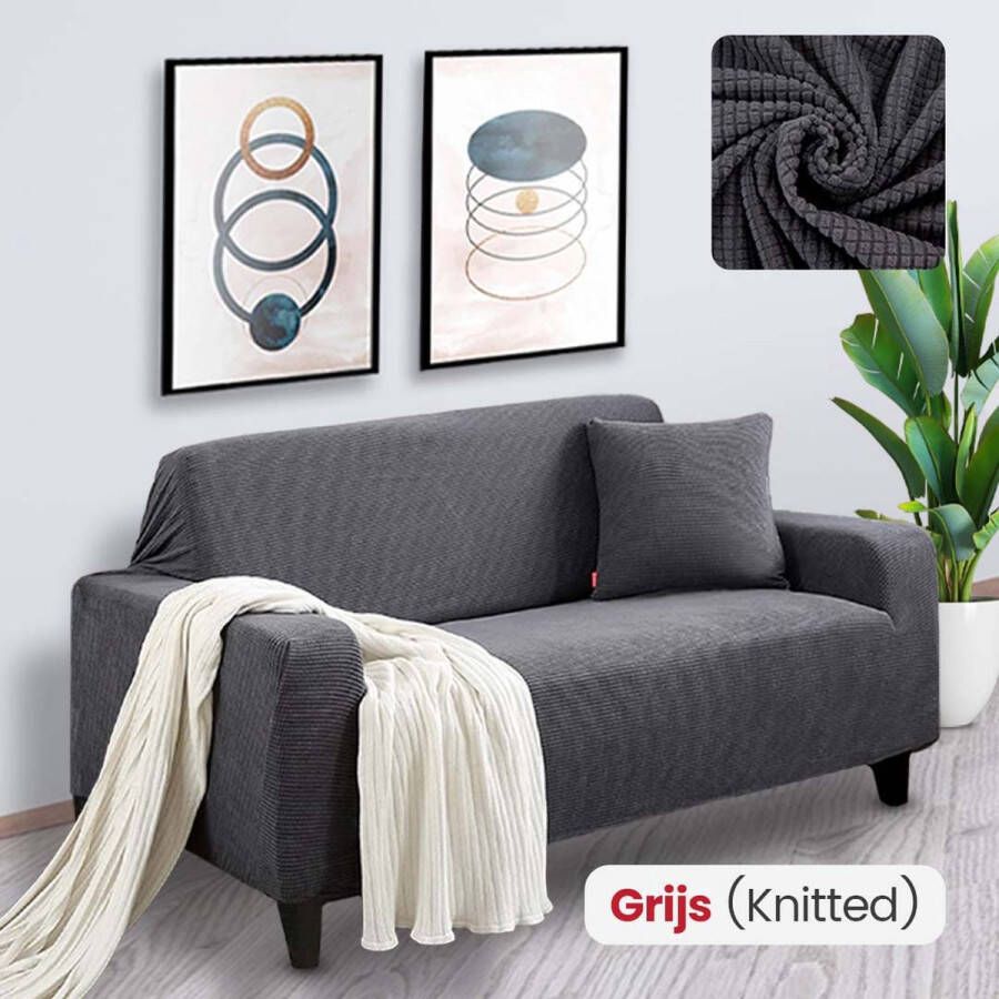 BankhoesDiscounter Knitted Voorgevormde Bankhoes – M2 (130-175cm) – Grijs – Sofa Cover – Bankbeschermer – Bankhoes Stretch