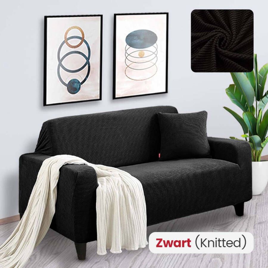 BankhoesDiscounter Knitted Voorgevormde Bankhoes – M2 (130-175cm) – Zwart – Sofa Cover – Bankbeschermer – Bankhoes Stretch