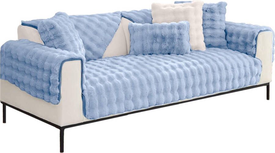 BankhoesDiscounter Plushy Fleece Plaid – 70*70cm – Lichtblauw – Fleece Deken – Bankkleed – Bankbeschermer – Luxe Plaid - Foto 2