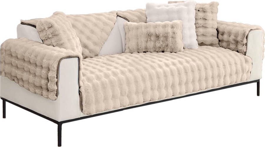BankhoesDiscounter Plushy Fleece Plaid – 90*90cm – Champagne – Fleece Deken – Bankkleed – Bankbeschermer – Luxe Plaid - Foto 2