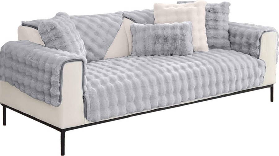 BankhoesDiscounter Plushy Fleece Plaid – 90*90cm – Lichtgrijs – Fleece Deken – Bankkleed – Bankbeschermer – Luxe Plaid - Foto 2