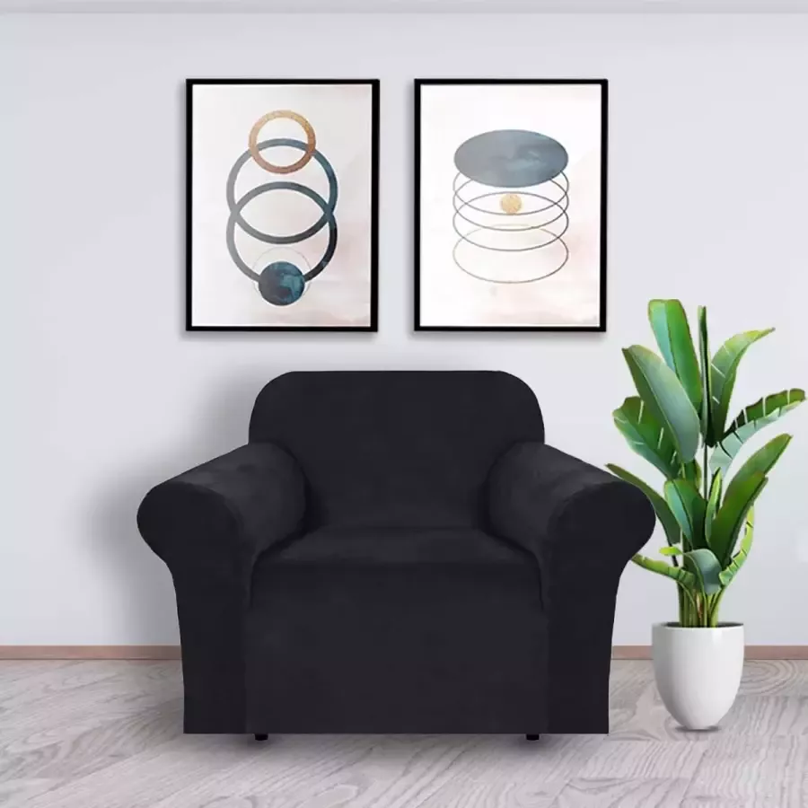 BankhoesDiscounter Velvet Voorgevormde Bankhoes – M1 (80-130cm) – Zwart – Sofa Cover – Bankbeschermer – Bankhoes Stretch