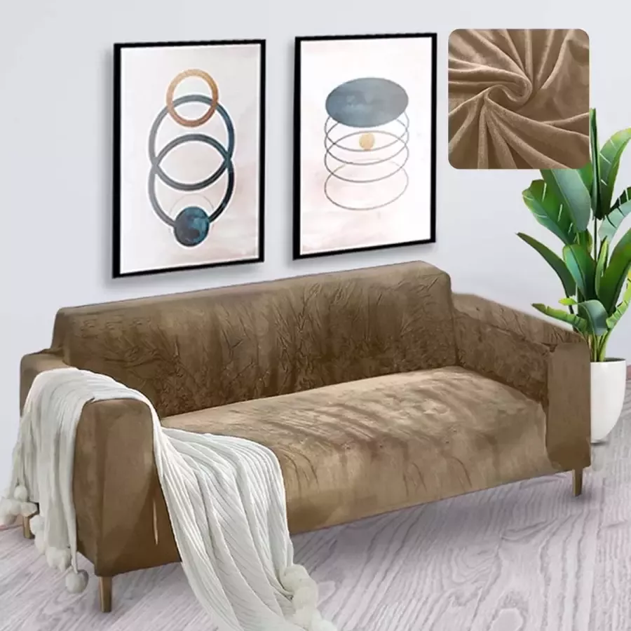 BankhoesDiscounter Velvet Voorgevormde Bankhoes – M2 (130-175cm) – Camel – Sofa Cover – Bankbeschermer – Bankhoes Stretch