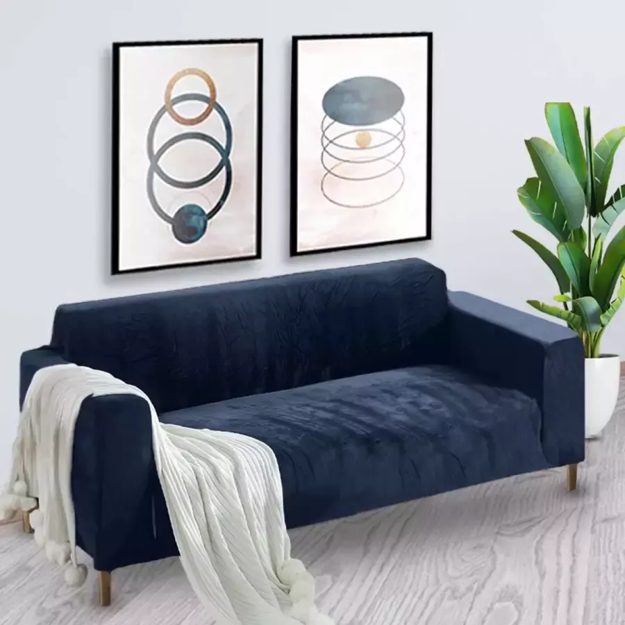 BankhoesDiscounter Velvet Voorgevormde Bankhoes – M4 (220-300cm) – Donkerblauw – Sofa Cover – Bankbeschermer – Bankhoes Stretch