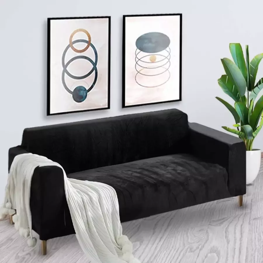 BankhoesDiscounter Velvet Voorgevormde Bankhoes – M4 (220-300cm) – Zwart – Sofa Cover – Bankbeschermer – Bankhoes Stretch