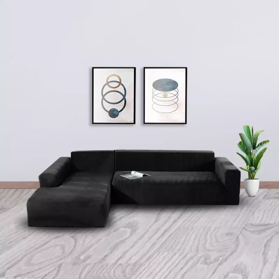 BankhoesDiscounter Velvet Hoekbank Hoes – Hoekbank – Sofa Cover – Bankbeschermer – Bankhoezen Voor Hoekbank – Zwart – Set van M2 + M4