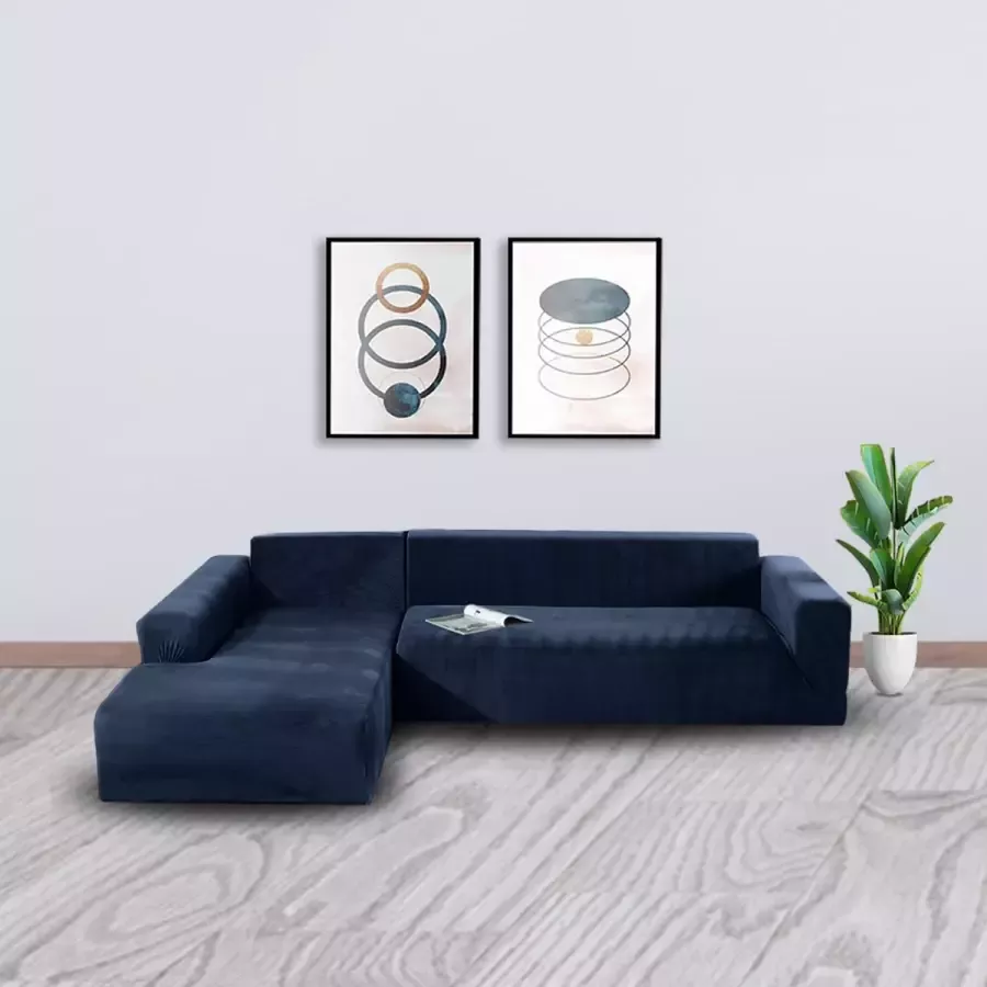BankhoesDiscounter Velvet Hoekbank Hoes – Hoekbank – Sofa Cover – Bankbeschermer – Bankhoezen Voor Hoekbank – Donkerblauw – Set van M3 + M3