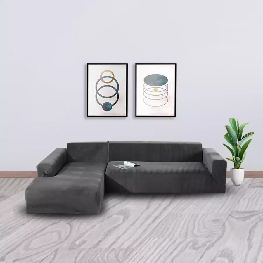 BankhoesDiscounter Velvet Bankhoes Hoekbank| Sofa cover Meubelhoes Bank hoes Zetel hoes Bank beschermer 3+3zits Grijs