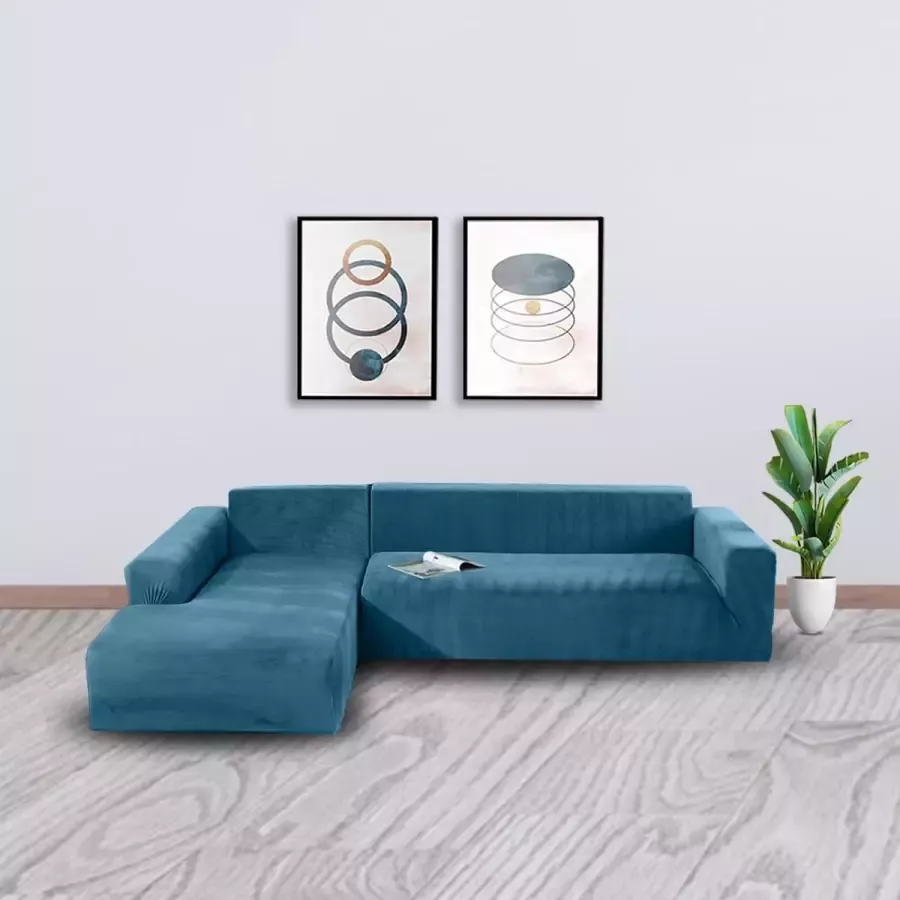 BankhoesDiscounter Velvet Hoekbank Hoes – Hoekbank – Sofa Cover – Bankbeschermer – Bankhoezen Voor Hoekbank – Zeeblauw – Set van M3 + M3