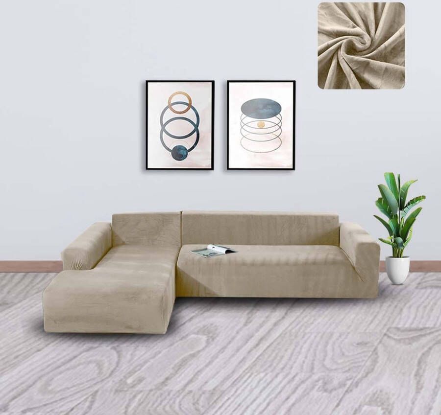 BankhoesDiscounter Velvet Bankhoes – Hoekbank – M1 (90-130cm) – Bankbeschermer – Zetelhoes & Zetelbeschermer Bankhoezen voor Hoekbank Sofa Cover Champagne