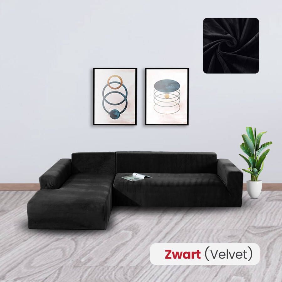 BankhoesDiscounter Velvet Bankhoes – Hoekbank – M3 (175-220cm) – Zwart – Sofa Cover – Bankbeschermer – Bankhoezen Voor Hoekbank