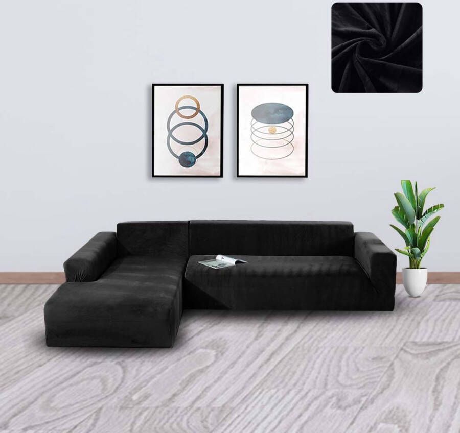 BankhoesDiscounter Velvet Bankhoes – Hoekbank – M3 (175-220cm) – Bankbeschermer – Zetelhoes & Zetelbeschermer Bankhoezen voor Hoekbank Sofa Cover Zwart