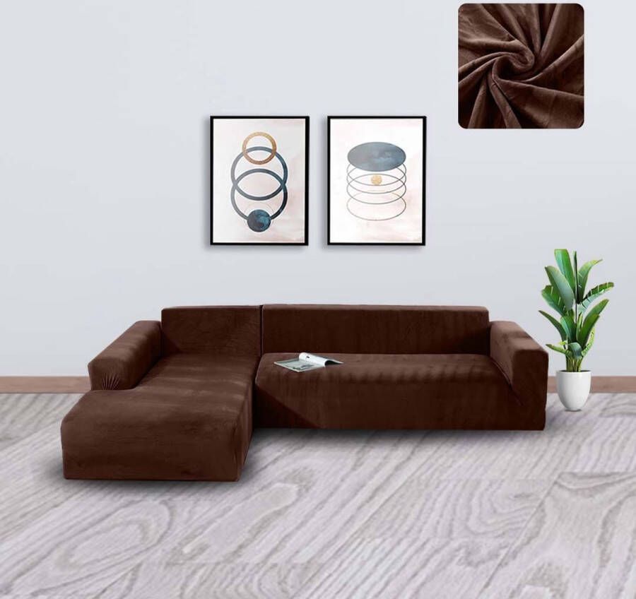 BankhoesDiscounter Velvet Bankhoes – Hoekbank – M4 (220-300cm) – Bankbeschermer – Zetelhoes & Zetelbeschermer Bankhoezen voor Hoekbank Sofa Cover Donkerbruin
