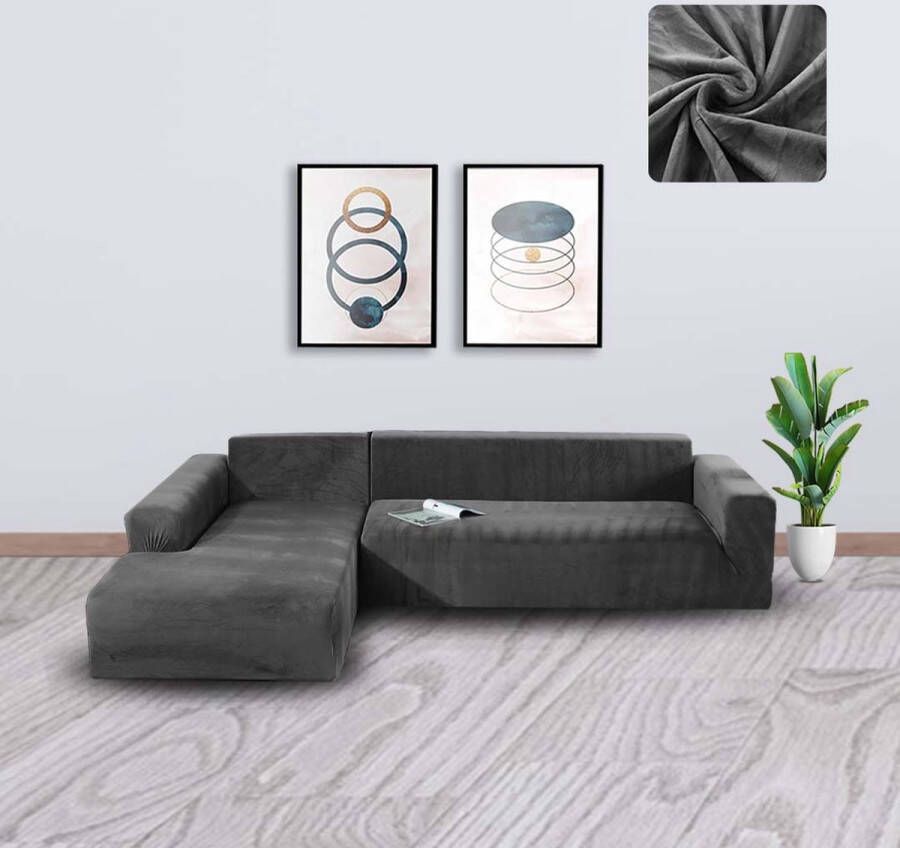 BankhoesDiscounter Velvet Bankhoes – Hoekbank – M4 (220-300cm) – Bankbeschermer – Zetelhoes & Zetelbeschermer Bankhoezen voor Hoekbank Sofa Cover Grijs