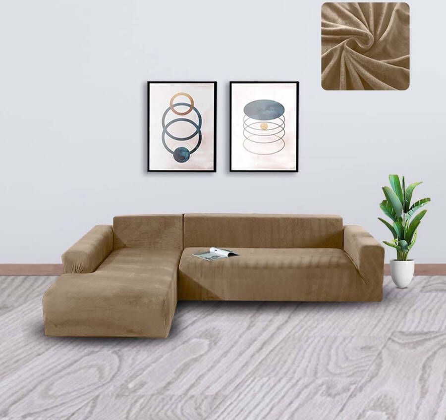 BankhoesDiscounter Velvet Bankhoes Hoekbank| Sofa cover Meubelhoes Bank hoes Zetel hoes Bank beschermer 3+3zits Champagne