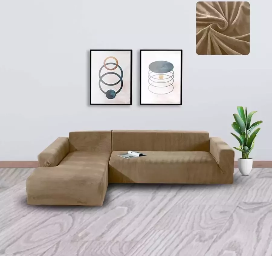 BankhoesDiscounter Velvet Hoekbank Hoes – Hoekbank – Sofa Cover – Bankbeschermer – Bankhoezen Voor Hoekbank – Camel – Set van M3 + M3 - Foto 2