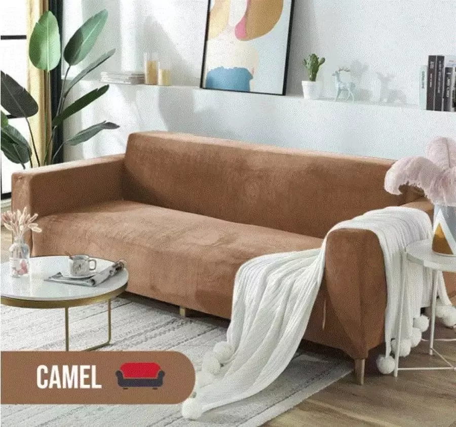 BankhoesDiscounter Velvet Voorgevormde Bankhoes – M4 (220-300) – Camel – Sofa Cover – Bankbeschermer – Bankhoes Stretch - Foto 2