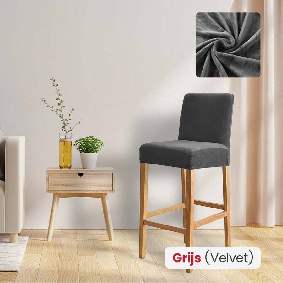 BankhoesDiscounter Velvet Barstoel Hoes – Barkruk Hoes – Grijs – Barstoel – Barkruk Beschermer – Hoes Voor Barstoel