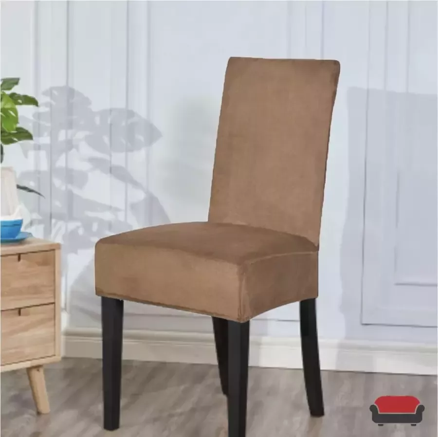 BankhoesDiscounter Velvet Stoelhoes Maat L Camel Hoes voor Eetkamer stoelen Stoelhoezen eetkamerstoelen - Foto 2