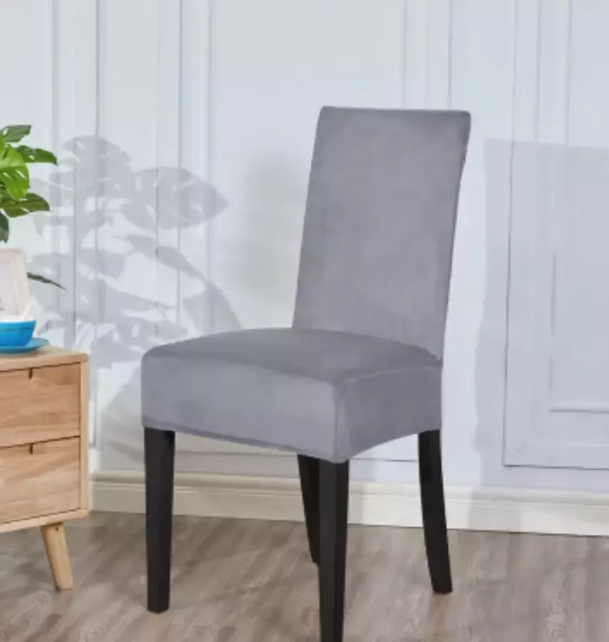 BankhoesDiscounter Velvet Stoelhoes – Steenblauw – Eetkamer Stoelhoezen – Stoelhoezen Eetkamerstoelen – Stoelhoezen Stretch - Foto 2