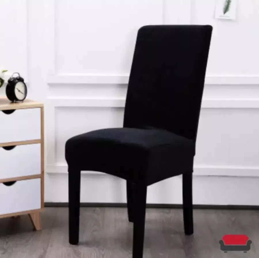 BankhoesDiscounter Velvet Stoelhoes Maat M Zwart Hoes voor uw Eetkamer stoelen