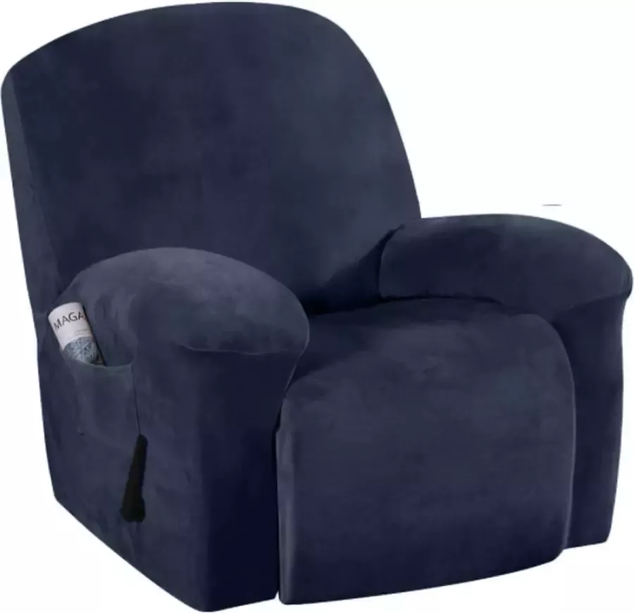 BankhoesDiscounter Velvet Recliner Fauteuil Hoes – Relaxzetel – Relax Sofa Hoes – Bankbeschermer – Zetel Hoes Sofa Cover M1 (60-95cm) Donkerblauw - Foto 4
