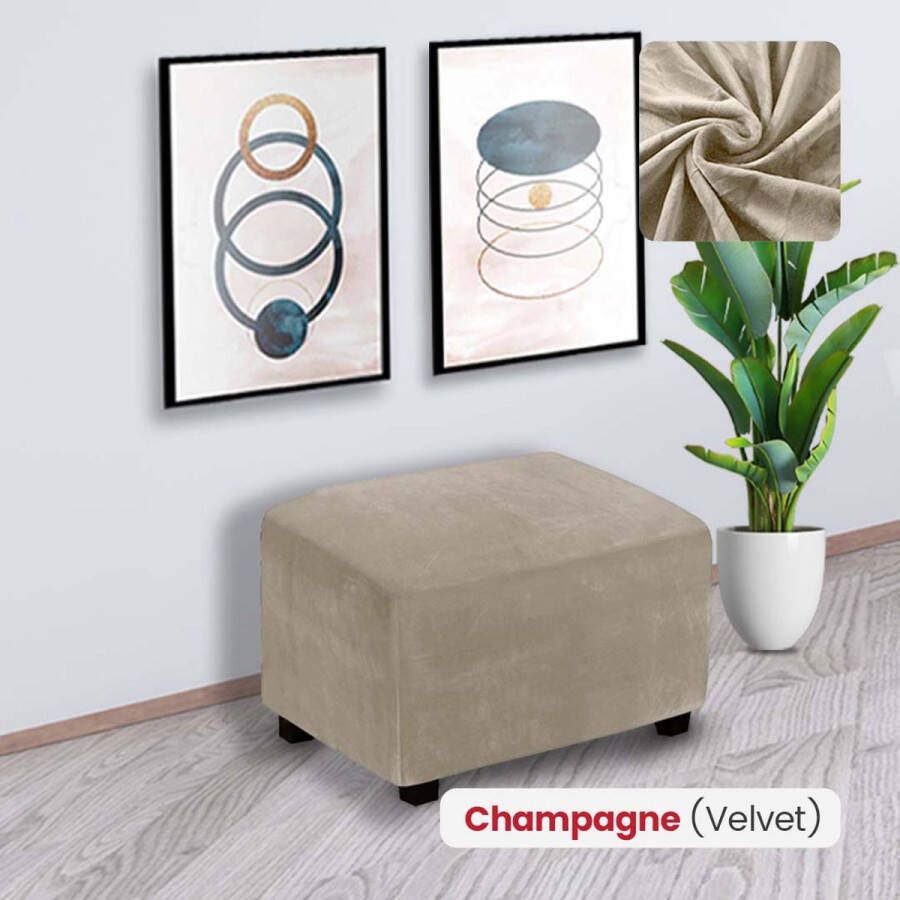 BankhoesDiscounter Velvet Hocker Hoes – Hocker Poef – Stretch – Poef Hoes – Hoekbank Met Hocker – Hoes Voor Poef – Maat XL – Champagne - Foto 2