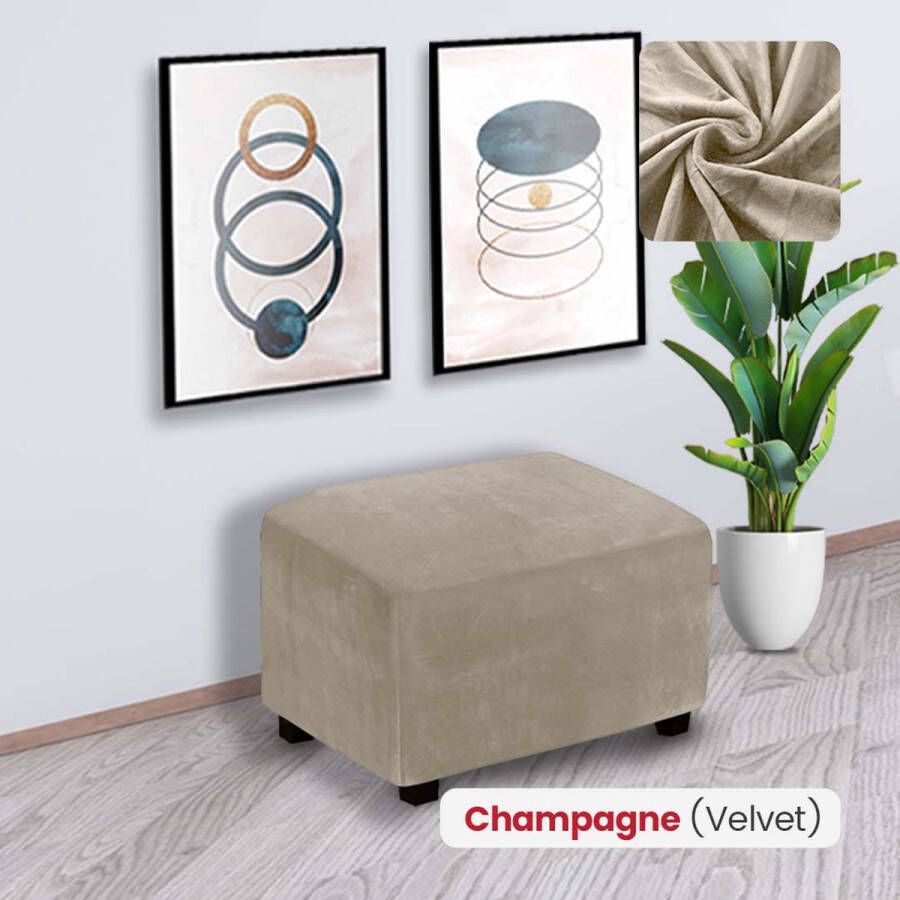 BankhoesDiscounter Velvet Hocker Hoes – Hocker Poef – Stretch – Poef Hoes – Hoekbank Met Hocker – Hoes Voor Poef – Maat XXL – Champagne - Foto 2