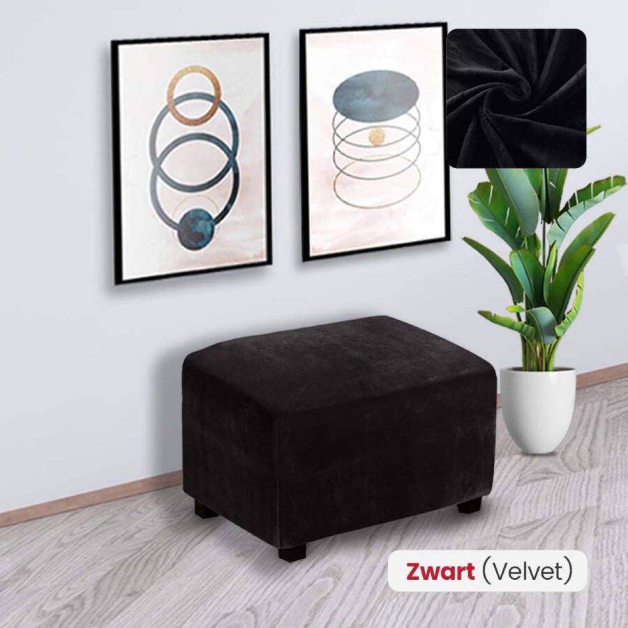 BankhoesDiscounter Velvet Hocker Hoes – Hocker Poef – Stretch – Poef Hoes – Hoekbank Met Hocker – Hoes Voor Poef – Maat XXL – Zwart - Foto 2