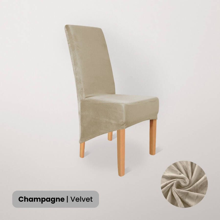 BankhoesDiscounter Velvet Hoge Rugleuning Stoelhoes – Champagne – Eetkamer Stoelhoezen – Stoelhoezen Eetkamerstoelen – Stoelhoezen Stretch