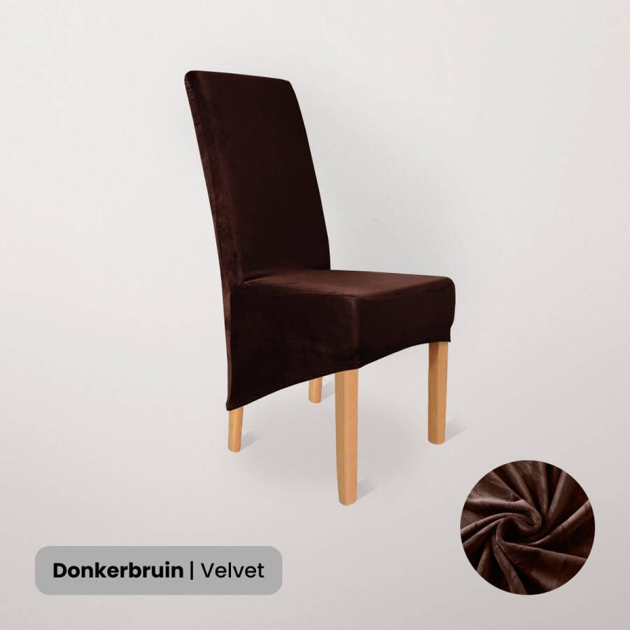 BankhoesDiscounter Velvet Hoge Rugleuning Stoelhoes – Donkerbruin – Eetkamer Stoelhoezen – Stoelhoezen Eetkamerstoelen – Stoelhoezen Stretch