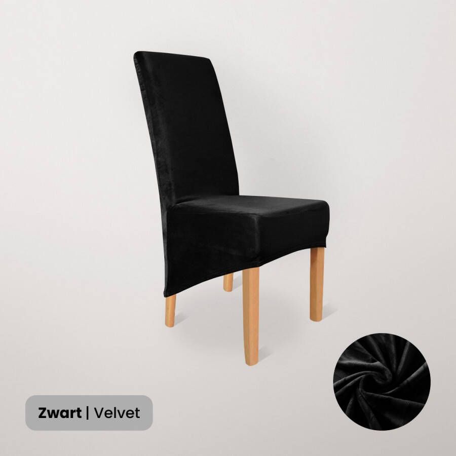 BankhoesDiscounter Velvet Hoge Rugleuning Stoelhoes – Zwart – Eetkamer Stoelhoezen – Stoelhoezen Eetkamerstoelen – Stoelhoezen Stretch