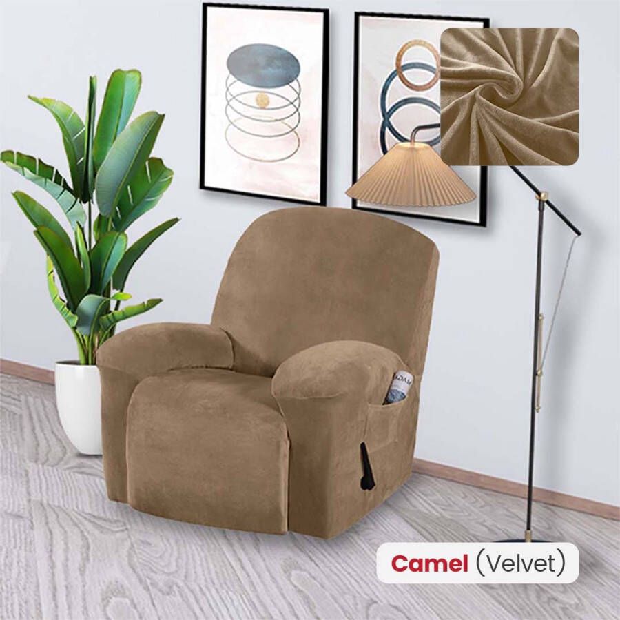 BankhoesDiscounter Velvet Recliner Fauteuil Hoes – Relaxzetel – M1 (60-95cm) – Camel – Relax Sofa Hoes – Bank Beschermer – Zetel hoes