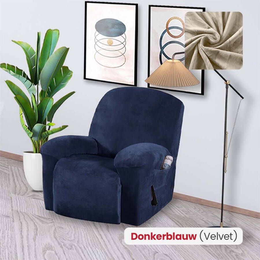 BankhoesDiscounter Velvet Recliner Fauteuil Hoes – Relaxzetel – Relax Sofa Hoes – Bankbeschermer – Zetel Hoes Sofa Cover M1 (60-95cm) Donkerblauw